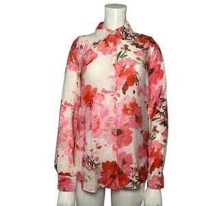 Haver London Women’s Pink & Red Floral Button Up Shirt Size SMALL Rayon